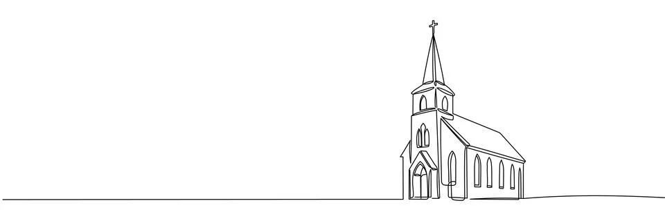 Continuous one simple single abstract line drawing of old church icon ,Church Stock Illustration