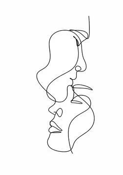 Continuous one single abstract line drawing of a female head silhouette. Stock Illustration
