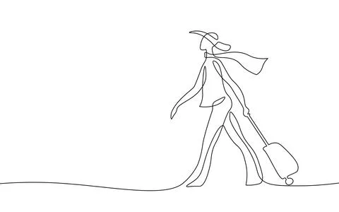 Continuous one single line art travel girl concept. Beautiful woman fashion Stock-Illustration