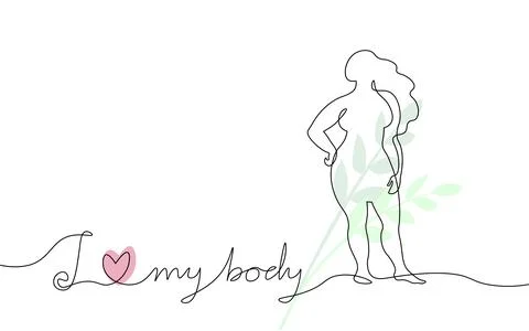 Continuous one single line art curvy girl concept. Beautiful woman body positive Stock Illustration