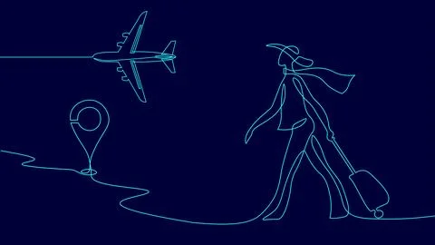 Continuous one single line art travel girl concept. Beautiful woman fashion Stock Illustration