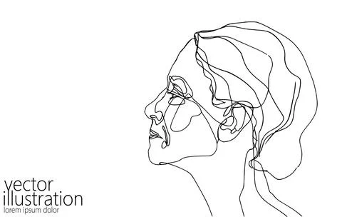 Continuous one single line art beautiful old woman face concept. Female portrait 스톡 일러스트