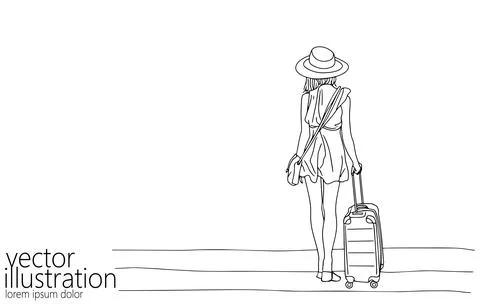 Continuous one single line art travel girl concept. Beautiful woman fashion Stock-Illustration