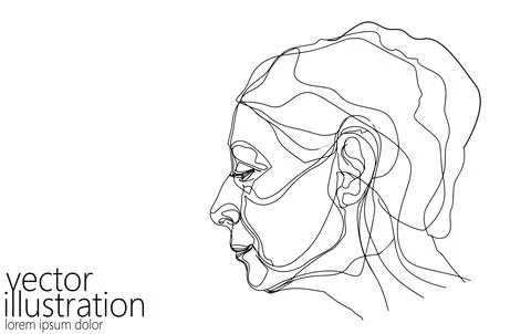 Continuous one single line art beautiful old woman face concept. Female Stock Illustration