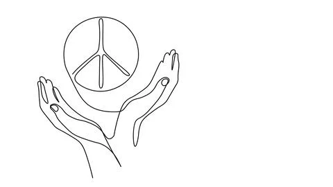 Continuous one single line art peace symbol in hands. Stock Illustration