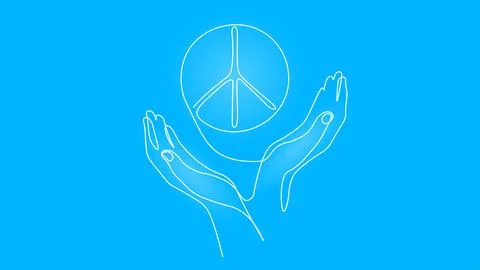 Continuous one single line art peace symbol in hands. Stock Illustration