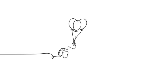 Continuous one single line of astronaut flying to the space using balloon Stock Footage 227556985