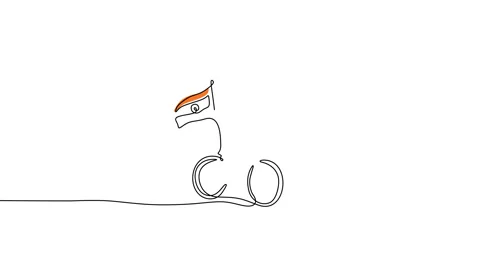 Continuous one single line of boy bring india flag on bicycle for republic day Stock Footage 227584599