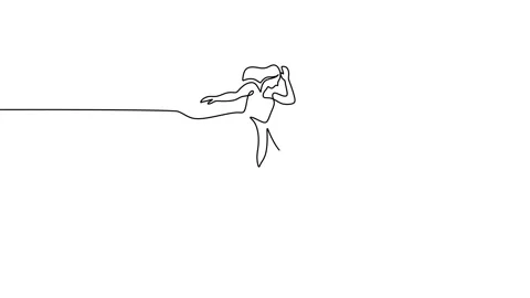 Continuous one single line of child girl playing ice skating animation Stock Footage 227570037