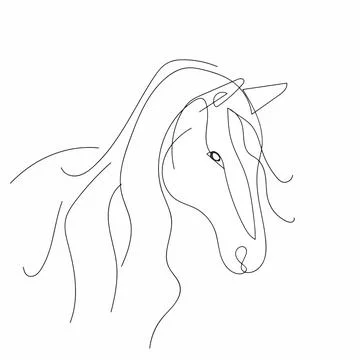 Continuous one single line drawing of horse head in silhouette Stock Illustration