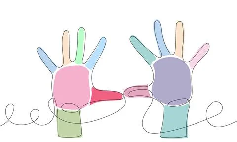 Continuous one single line drawing two hands . Stock Illustration