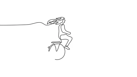 Continuous one single line of girl riding bicycle Stock Footage 227551729