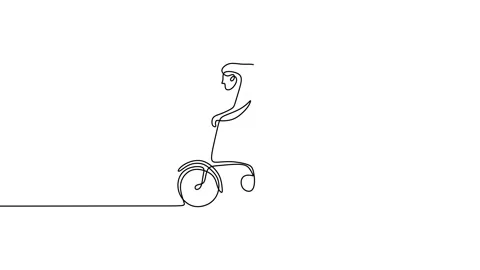 Continuous one single line of girl riding folding bike Stock Footage 227552458