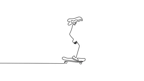 Continuous one single line of girl playing skateboard Stock Footage 227553018
