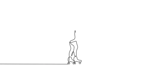 Continuous one single line of girl playing skates Stock Footage 227554271