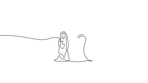 Continuous one single line of indian mother wearing traditional clothes Stock Footage 227581383