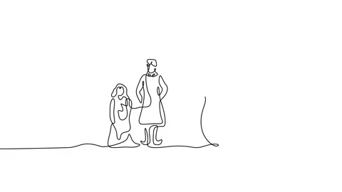 Continuous one single line of indian family wearing traditional clothes Stock Footage 227583958