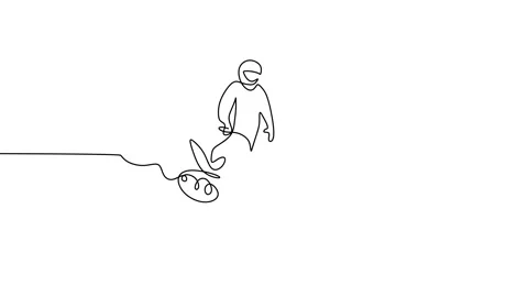 Continuous one single line of man playing snowmobile winter sport Stock Footage 227572436