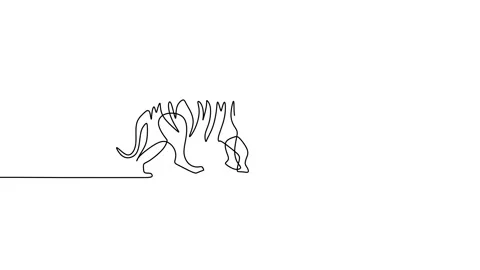 Continuous one single line of man playing with big tiger or lion Stock Footage 227579163