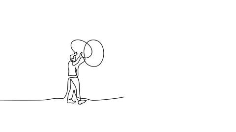 Continuous one single line of man playing with big tiger Stock Footage 227580084