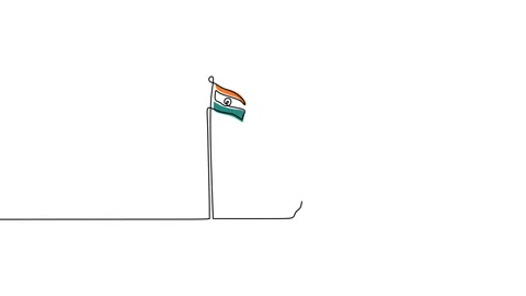 Continuous one single line of man salute to india flag for republic day Stock Footage 227585728
