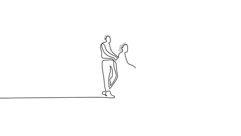 Continuous one single line of man helping woman on wheel chair Stock Footage 227587139