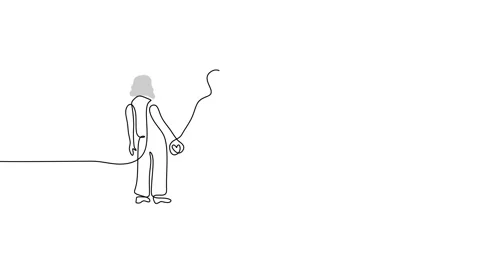 Continuous one single line of mature couple hand in hand Stock Footage 227586030