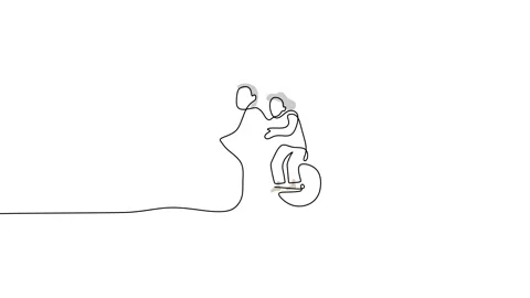 Continuous one single line of mature couple riding bicycle Stock Footage 227586270