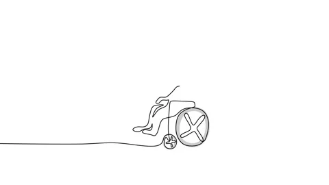 Continuous one single line of old man helping old woman on wheel chair Stock Footage 227587597