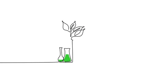Continuous one single line of plant experiment with chemical glasses Stock Footage 227558056