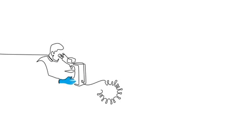 Continuous one single line of scientist doing experiment on corona virus Stock Footage 227557808