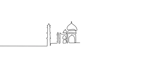 Continuous one single line of taj mahal from india isolated on white background. Stock Footage 227582602