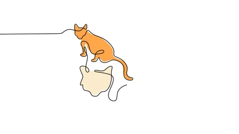 Continuous one single line of two abstract cute cats animation Stock Footage 227560147