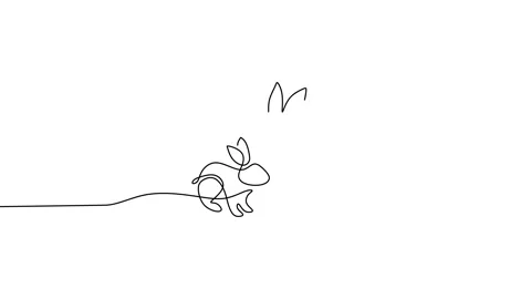 Continuous one single line of two cute rabbits isolated on white background Stock Footage 227576899