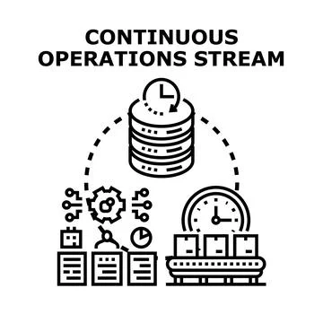 Continuous operations stream data flow process Illustrazione stock