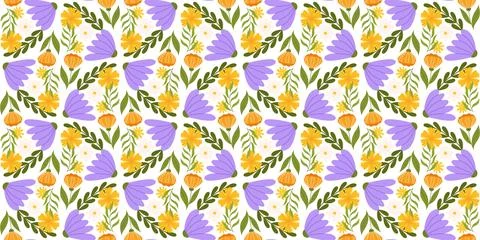 Continuous pattern featuring floral elements. Botanical-inspired recurring .. 스톡 일러스트