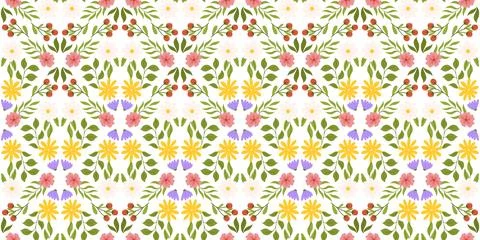 Continuous pattern with floral elements. Botanical-inspired repeated design f Stock Illustration