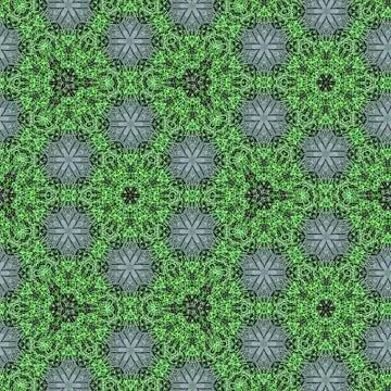 Continuous pattern in green round and floral abstract mosaic Stock Illustration