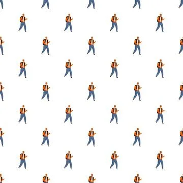 Continuous pattern of male students with backpacks walking Stock Illustration