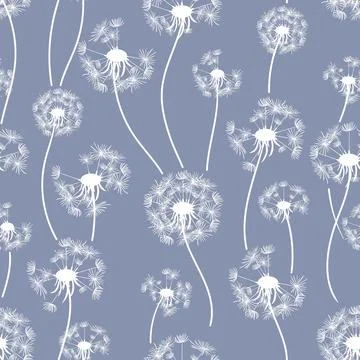 Continuous pattern showcases soft dandelion shapes with seeds gently floati.. Stock Illustration