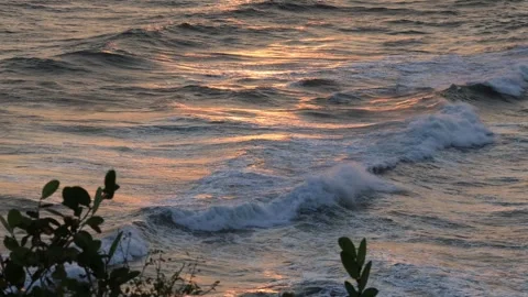 Continuous, powerful waves hit the ancient breakwater. The combination of shock. Stock Footage 278033015