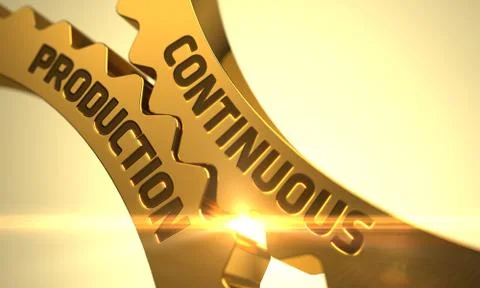 Continuous Production on Golden Cogwheels Stock Illustration