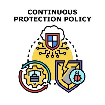 Continuous protection policy concept with cybersecurity system Illustrazione stock