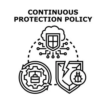 Continuous protection policy concept with cybersecurity system Illustrazione stock