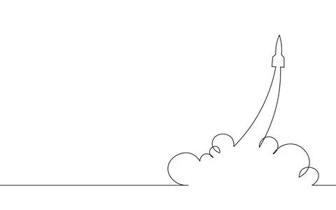 Continuous rocket one line silhouette. Hand drawing sketch spaceship creative Stock-Illustration