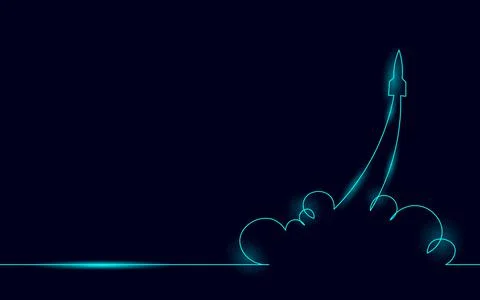 Continuous rocket one line silhouette. Hand drawing sketch spaceship creative Stock Illustration