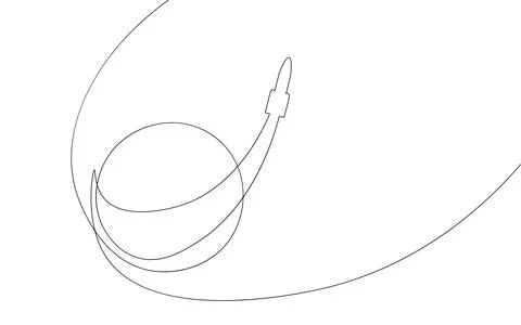 Continuous rocket one line silhouette. Hand drawing sketch spaceship creative Stock Illustration