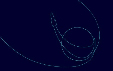 Continuous rocket one line silhouette. Hand drawing sketch spaceship creative Stock Illustration