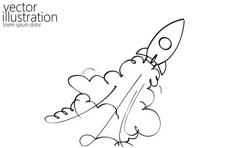 Continuous rocket one line silhouette. Hand drawing sketch spaceship creative Stock Illustration