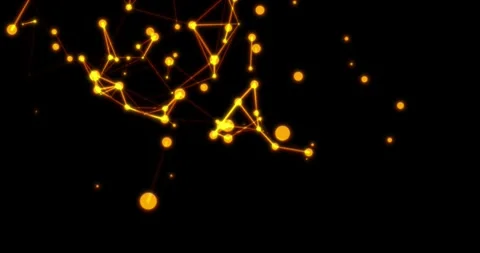 A continuous rotation of glowing orange plexus nodes and connected lines Stock Footage 345846690